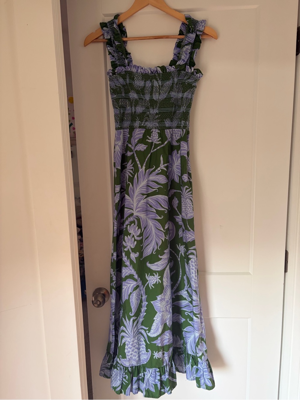 FARM Rio Green & Lavender Smocked Maxi Dress - Picture 1 of 2